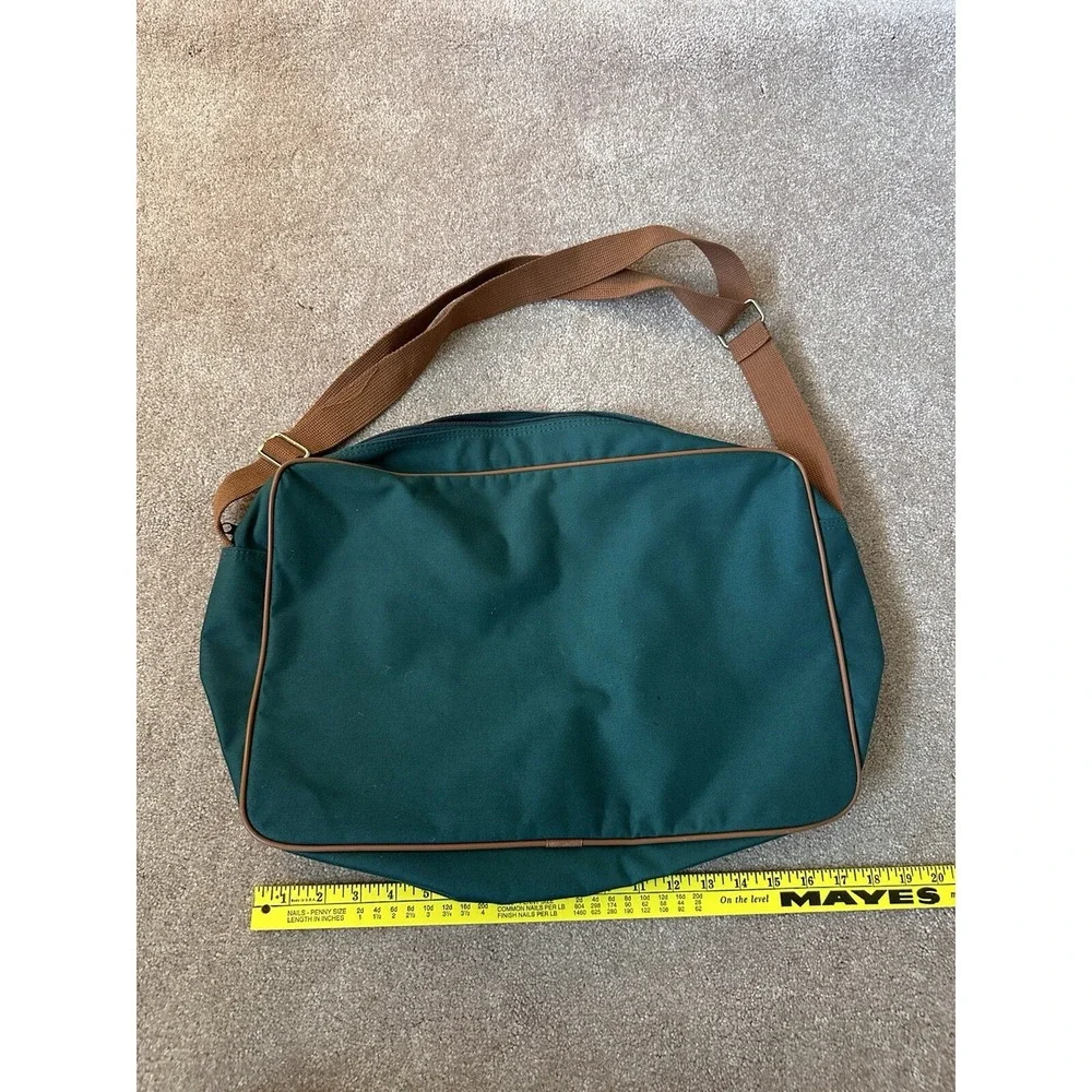 Vtg 90's Polo Ralph Lauren Green Canvas Brown Leather Briefcase Messenger Bag
